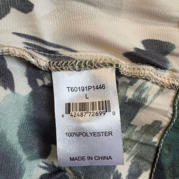 Tart Women's Pleated Mock Neck Green & Cream Abstract Sleeveless Top Size Large - Picture 5 of 6